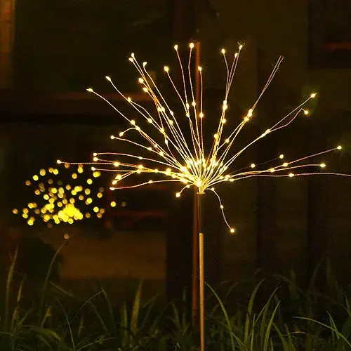 Lampa solara sub forma de artificii, 120 LED-uri, alb cald